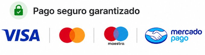 Pago seguro garantizado — Visa, Mastercard, Maestro, Mercado Pago